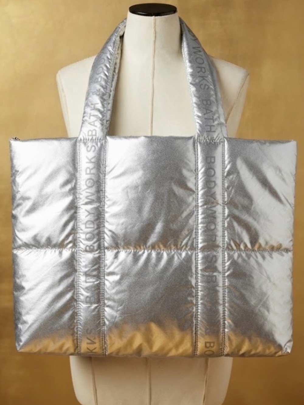 Bath & Body Works Silver Metallic Puffer Tote